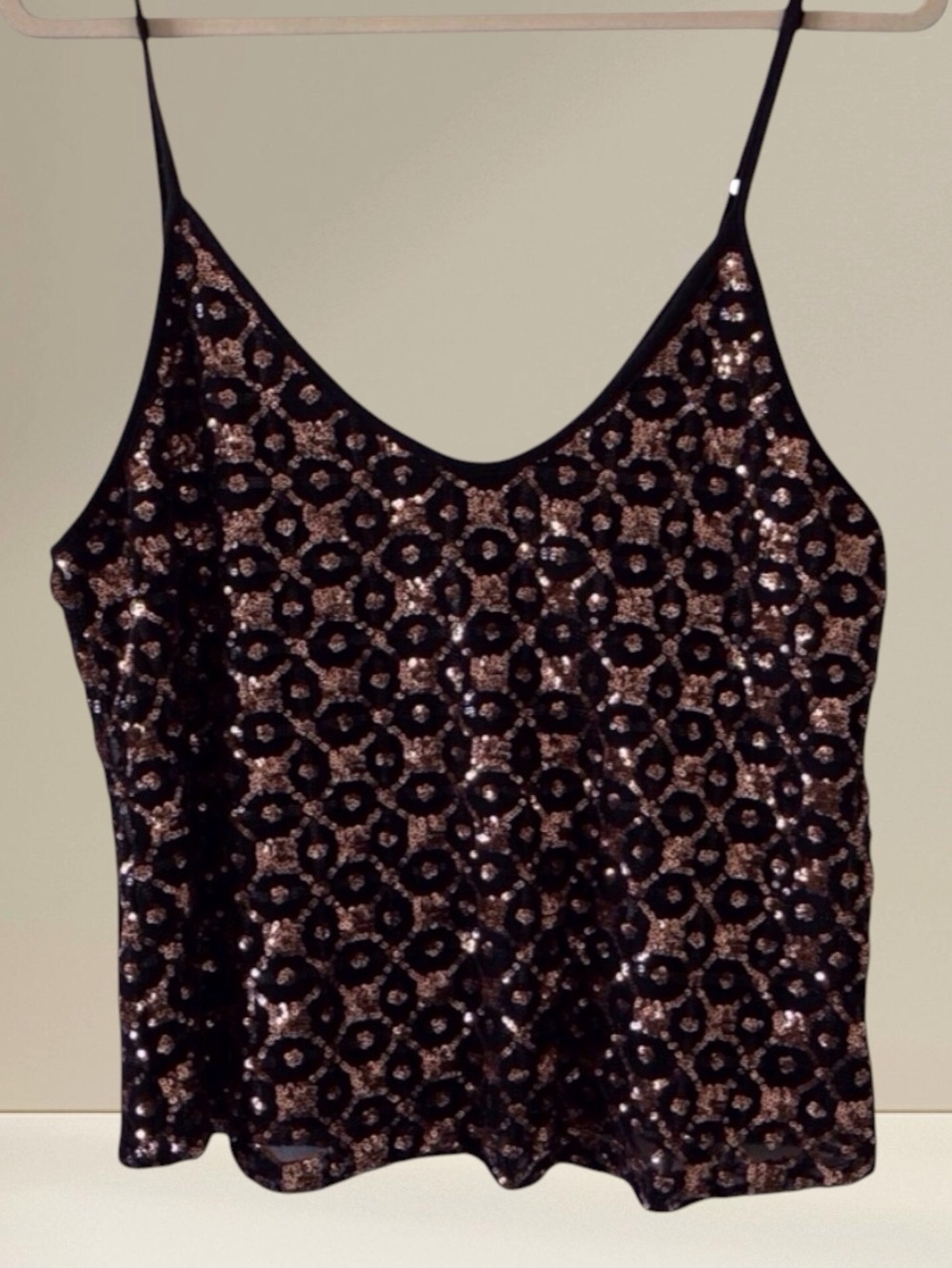 Shyanne Gold Sequin Top Black Tank Adjustable Straps Women's Medium